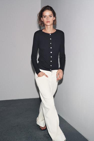 100% WOOL RIBBED CARDIGAN - Navy blue by Zara - Image 0