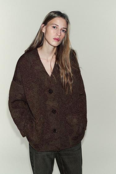 METALLIC THREAD CARDIGAN - Brown by Zara
