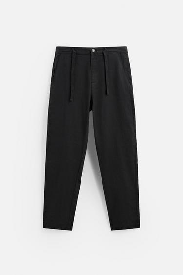 LINEN BLEND TROUSERS - Black by Zara