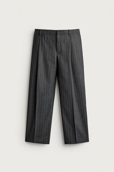 STRIPED PLEATED RELAXED FIT TROUSERS - Grey by Zara