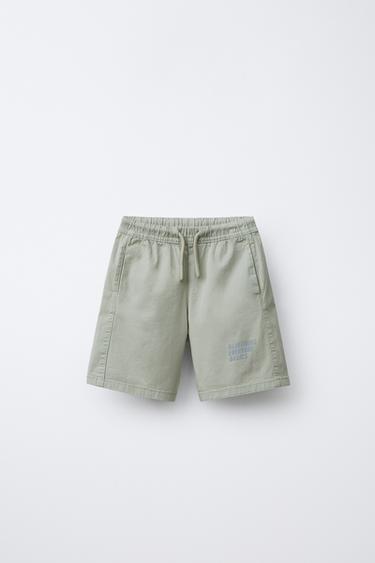 TECHNICAL TEXT PRINT BERMUDA SHORTS - Light beige by Zara
