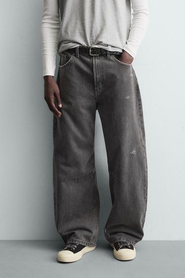 WASHED BARREL FIT TROUSERS - Dark grey by Zara