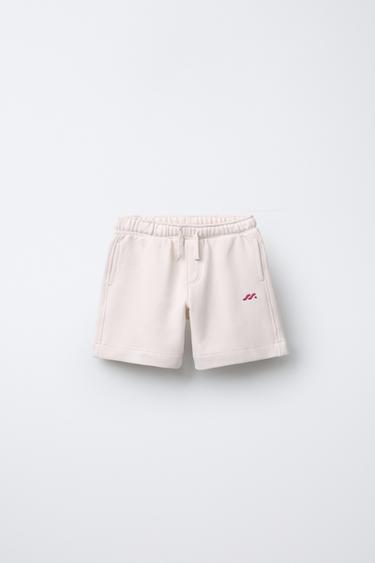 EMBROIDERED LOGO PLUSH BERMUDA SHORTS - Ice by Zara