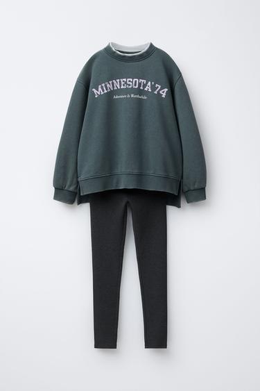 TEXT SWEATSHIRT AND RIBBED LEGGINGS SET - Blue by Zara