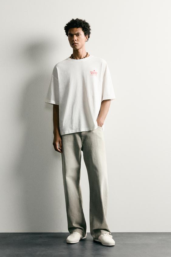 RELAXED FIT CONTRAST PRINT T-SHIRT - Oyster-white by Zara - Image 0