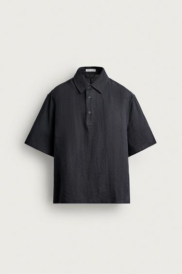 BOXY FIT 100% LINEN POLO SHIRT - Dark navy by Zara