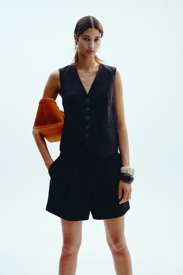 LINEN BLEND TAILORED WAISTCOAT - Black by Zara