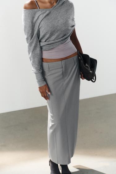 MIDI SKIRT WITH BELT LOOPS - Light grey by Zara