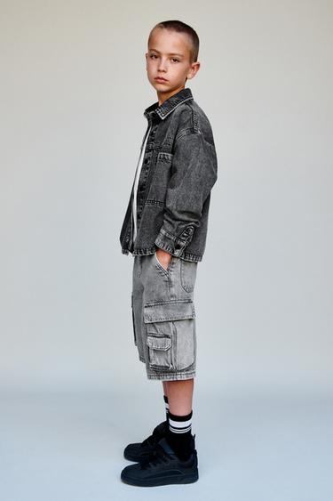WIDE MULTI-CARGO DENIM BERMUDA SHORTS - Mid-grey by Zara
