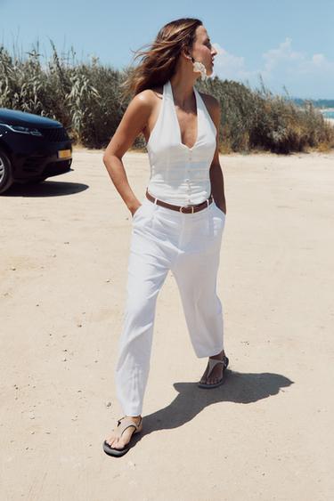 HALTER WAISTCOAT TOP LINEN BLEND - White by Zara