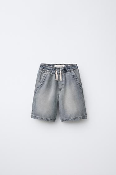 LOOSE FIT DENIM BERMUDA SHORTS - Blue / Green by Zara