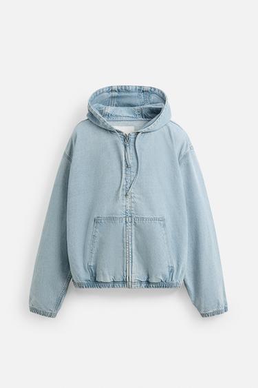 HOODED DENIM JACKET - Light blue by Zara