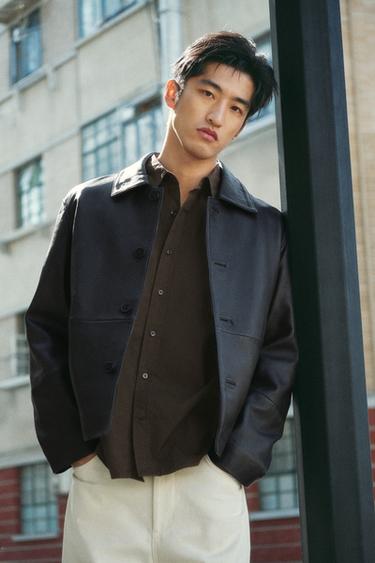 LEATHER RELAXED FIT JACKET - Blue by Zara