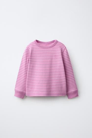 STRIPED EMBROIDERED HEART T-SHIRT - Pink by Zara