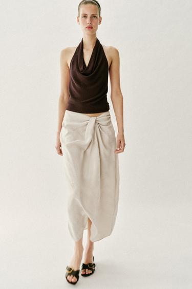 GATHERED SARONG MIDI SKIRT - Light beige by Zara