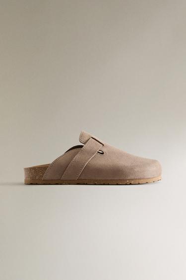 LEATHER CLOGS WITH STRAP - Taupe Grey by Zara