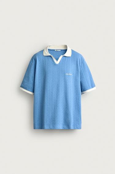 RELAXED FIT EMBROIDERED TEXT POLO SHIRT - Light blue by Zara