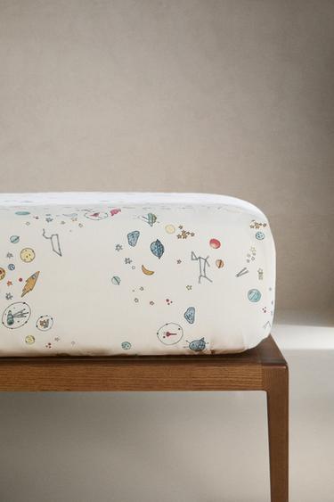 CHILDREN’S SPACE FITTED SHEET - Ecru / Blue by Zara