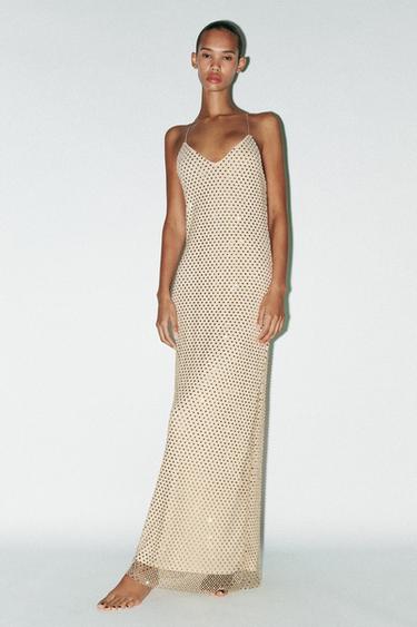 LONG RHINESTONE DRESS - Golden by Zara - Image 0