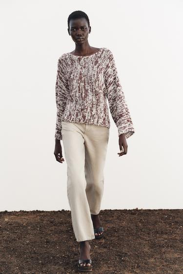 CONTRAST KNIT SWEATER - brown/white by Zara - Image 0