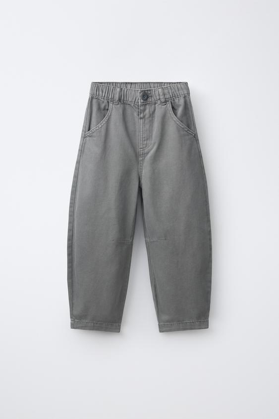 FLOWING TWILL BALLOON TROUSERS - Grey / Natural by Zara - Image 0