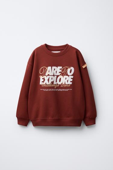 FLOCKED TEXT SWEATSHIRT - dark russet by Zara