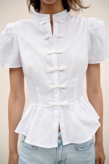 PEPLUM SHIRT WITH FROG FASTENING - White by Zara