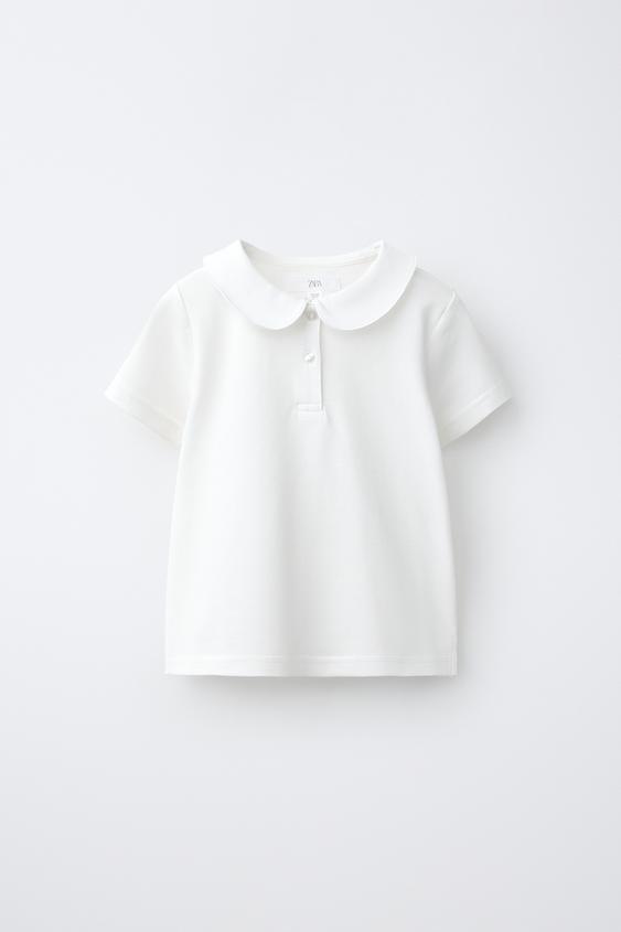 PIQUÉ POLO SHIRT WITH PETER PAN COLLAR - White by Zara - Image 0