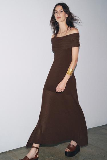 OFF-THE-SHOULDER KNIT DRESS - Dark brown by Zara