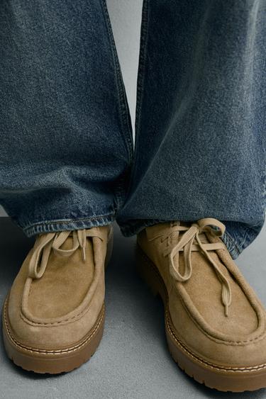 LEATHER MOC TOE SHOES - Beige by Zara