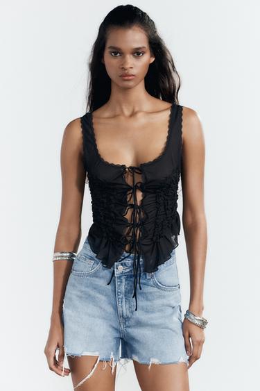 GATHERED TIE TOP - Black by Zara