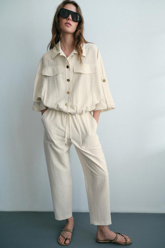SAFARI BLOUSE WITH TURN-UP SLEEVES - Light beige by Zara - Image 0