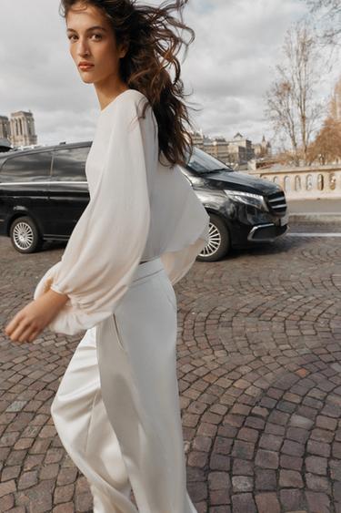 KNIT VOLUME SLEEVE TOP - Mid-ecru by Zara