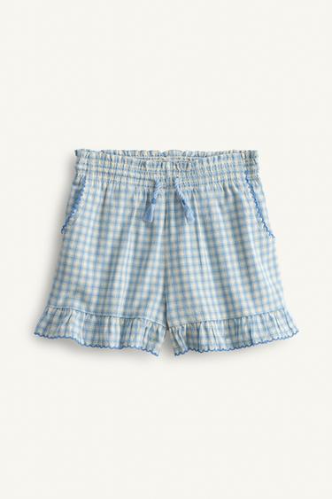 LIMITED EDITION EMBROIDERED CHECK BERMUDA SHORTS - Blue/White by Zara