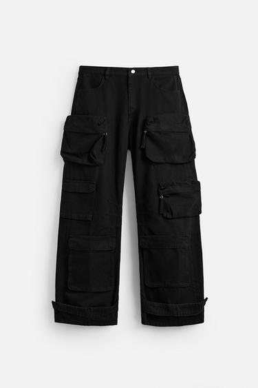 DENIM CARGO TROUSERS WITH POCKETS - Black by Zara
