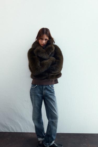 SHORT FAUX FUR COAT - Tobacco by Zara