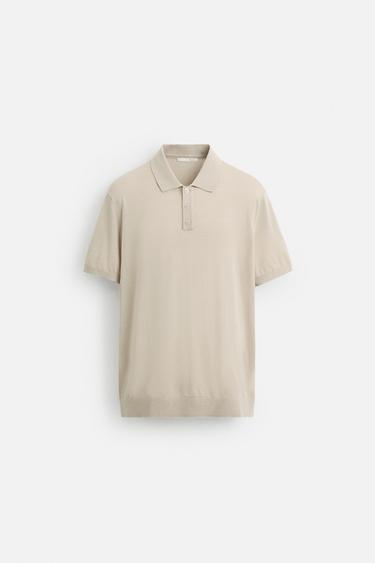 KNIT COTTON - SILK POLO SHIRT - camel by Zara
