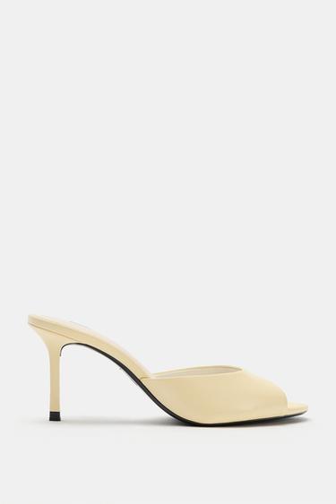 LEATHER HIGH-HEEL MULE SANDALS - Light yellow by Zara
