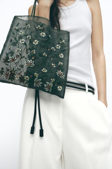 EMBROIDERED FABRIC BAG - Blue by Zara - Image 0