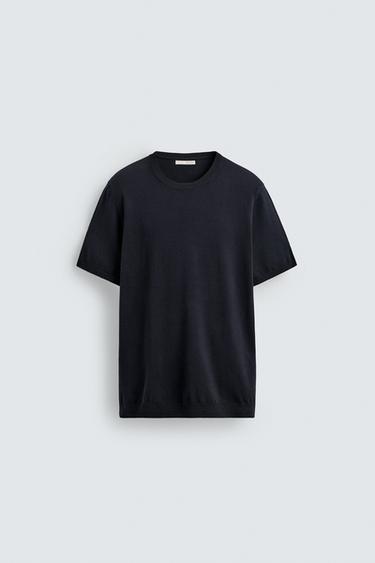 VISCOSE BLEND KNIT T-SHIRT - Dark navy by Zara