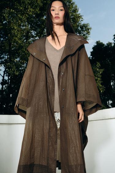 ZW COLLECTION OVERSIZE HOODED CAPE PARKA - Brown by Zara