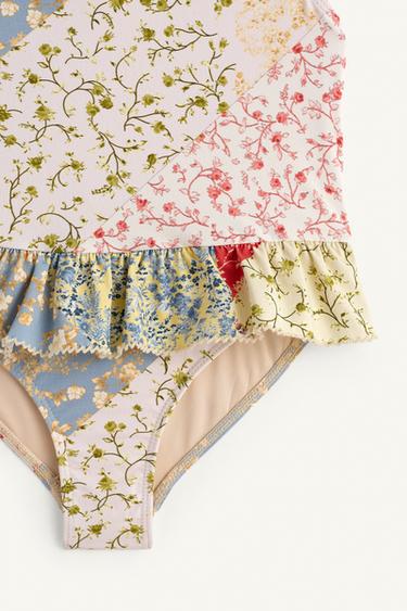 LIMITED EDITION PATCHWORK HALTER SWIMSUIT - Ecru / Marl by Zara