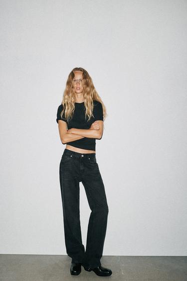 TRF STRAIGHT LOW-RISE JEANS - Black by Zara