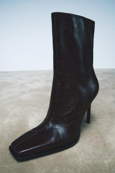 LIMITED EDITION LEATHER ANKLE BOOTS WITH SQUARE TOES - Brown by Zara