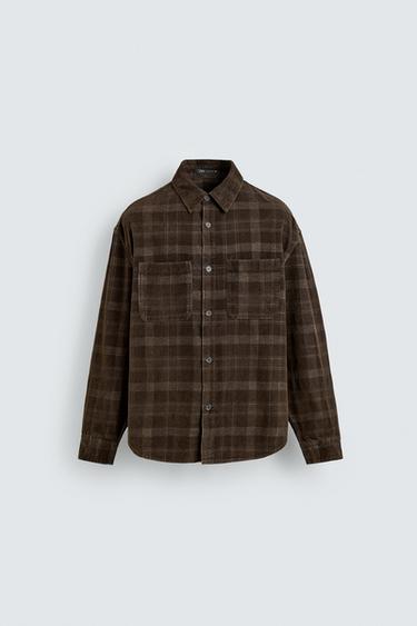 CHECK CORDUROY SHIRT - Brown by Zara