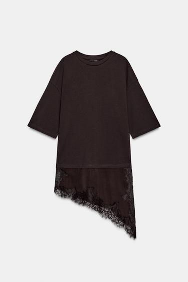 COMBINED LACE T-SHIRT - Chocolate by Zara