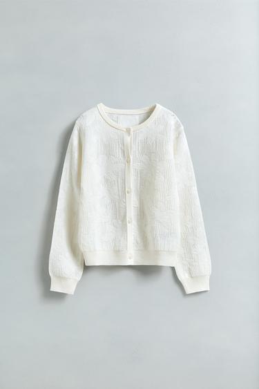 FLORAL JACQUARD FINE KNIT JACKET - White by Zara
