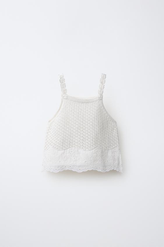 KNIT TOP WITH EMBROIDERY - Ecru by Zara - Image 0