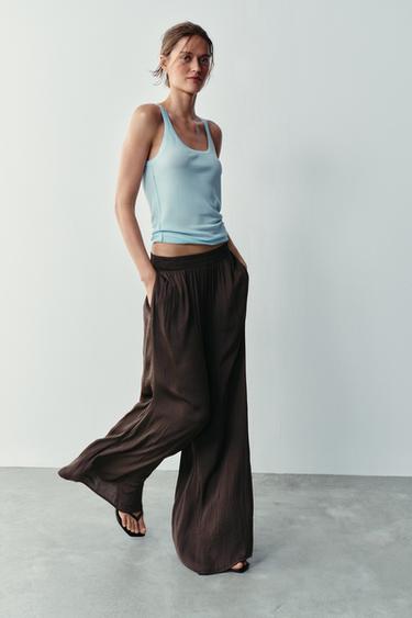 FLOWING WIDE-LEG TROUSERS - Brown by Zara