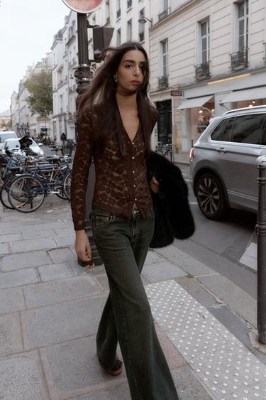 Z1975 WIDE-LEG LOW-RISE JEANS - Black / Brown by Zara